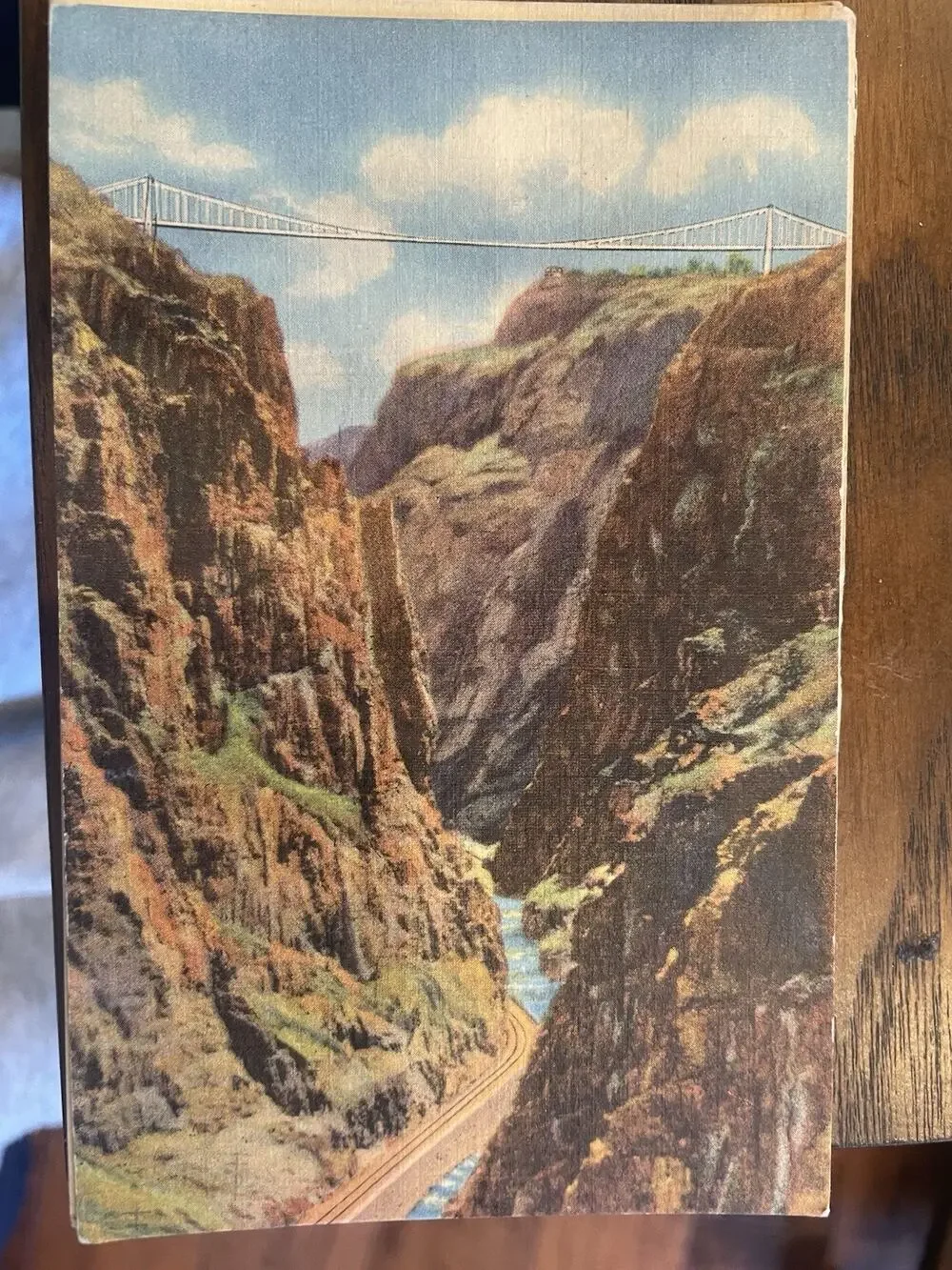 1957 Royal Gorge Suspension Bridge Colorado Postcard C.T. Art Colortone